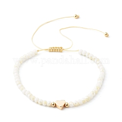 Bracelets de perles de nylon tressés réglables, perles de verre galvanoplastie rondelles à facettes, rond perle de verre, blanc, diamètre intérieur: 2-1/2 pouce (6.5~11.2 cm)