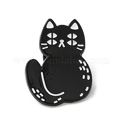 座っている猫のエナメルピン  バックパック服用合金ブローチ  ブラック  26x19x1.5mm