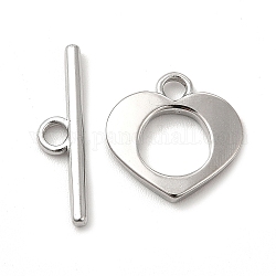 304 Stainless Steel Toggle Clasps, Heart, Stainless Steel Color, Heart: 16x16x2mm, Hole: 2.5mm, 8mm inner diameter, Bar: 22x5.5x2mm, hole: 2.5mm