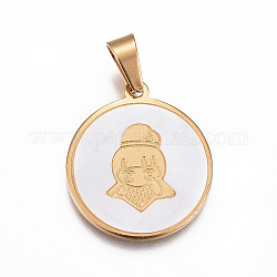 304 Stainless Steel Pendants, Flat Round with Girl, Golden, 22.5x20x1.5mm, Hole: 4x7mm