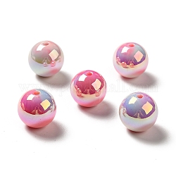 Placage uv perles acryliques irisées arc-en-ciel opaques, ronde, rose brumeuse, 16.5~17.5x17~18mm, Trou: 2.7mm