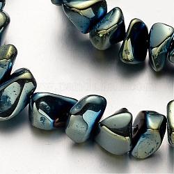 Chapelets de perles en hématite synthétique sans magnétiques, puce, vert plaqué, 4~12mm, Trou: 1mm, Environ 69 pcs/chapelet, 15.7 pouce