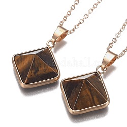Collares con colgante geométrico de pirámide de ojo de tigre natural, con cadenas de cable de cobre, dorado, 18.58 pulgada (47.2 cm)