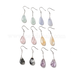 Natural Agate+Crystal Teardrop Dangle Earrings with 925 Sterling Silver Pin for Women, Mixed Color, 42~45mm, Pin: 0.6mm