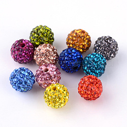 Perles en strass pavé d'argile polymère, perles de boule de disco, couleur mixte, 5mm, Trou: 0.5mm, strass: pp9 (1.5~1.6mm), 4 rangs de strass, 30pcs / balle
