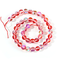 Chapelets de perles en pierre de lune synthétique, perles holographiques, teinte, ronde, rouge, 8mm, Trou: 0.7mm, 48 pcs / chapelet, 15 pouces