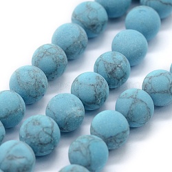 Chapelets de perles en turquoise synthétique, mat, ronde, bleu clair, 8mm, Trou: 0.8mm, Environ 50 pcs/chapelet, 15.74 pouce (40 cm)