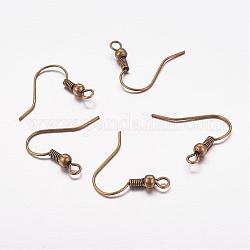 Brass Earring Hooks, Ear Wire, with Horizontal Loop, Nickel Free, Antique Bronze, 17~19x16~18x0.8mm, 20 Gauge, Hole: 2mm