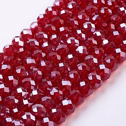 Glass Beads Strands, Pearl Luster Plated, Crystal Suncatcher, Faceted Rondelle, Red, 10x7mm, Hole: 1mm, about 70~72pcs/strand, 18 inch