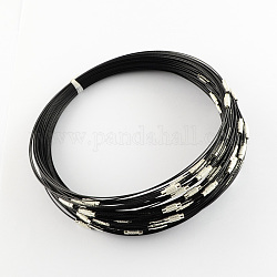 Steel Wire Bracelet Cord DIY Jewelry Making, with Brass Screw Clasp, Black, 225x1mm