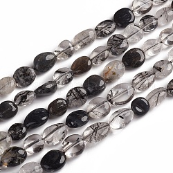 Quartz naturel tourmaliné / perles de quartz rutile noires, pierre roulée, pépites, 10~15x7.5~11.5x7.5~12.5mm, Trou: 1mm, Environ 36 pcs/chapelet, 15.67 pouce (39.8 cm)