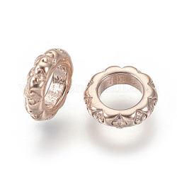 304 perline in acciaio inossidabile, perline con foro grande, anello, oro roso, 8.5x2.5mm, Foro: 5 mm