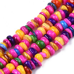 Natural Trochid Shell/Trochus Shell Beads Strands, Dyed, Flat Round, Colorful, 5~10x1~7mm, Hole: 1mm, about 94pcs/strand, 14.96''(38cm)