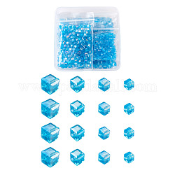 Galvanisieren Glasperlen, ab Farbe plattiert, facettiert, Würfel, Licht Himmel blau, 672 Stück / Karton