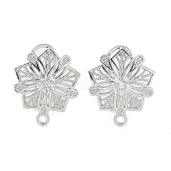 Hollow Flower Brass Micro Pave Cubic Zirconia Stud Earrings Finding, with Horizontal Loops, Cadmium Free & Lead Free, Platinum, 18x15.5mm, Hole: 1.5mm, Pin: 0.8mm