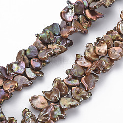 Naturales keshi abalorios de perlas hebras, perla cultivada de agua dulce, teñido, corazón, camello, 11~20x11~16x3~5mm, agujero: 0.7 mm, aproximamente 84~85 pcs / cadena, 15.35 pulgada (39 cm)