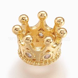 Messing Mikro ebnen Zirkonia European Beads, großes Loch Perle, Krone, golden, 11x7.5 mm, Bohrung: 5 mm