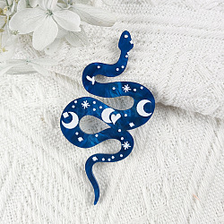 Grands pendentifs acryliques imprimés, breloque serpent avec motif de lune, bleu marine, 69x37mm