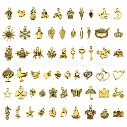 60 pièces 60 styles breloques en alliage de style tibétain, formes mixtes, Or antique, 8~22x4~19x1~7mm, 1pc / style