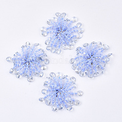 Cabochons en verre, perles de cluster, avec paillette, perles de rocaille et tamis en fer plaqué or clair, bleuet, 43~50mm