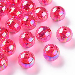 Transparente Acryl Perlen, ab Farbe plattiert, Runde, Fuchsie, 16x15 mm, Bohrung: 2.8 mm, ca. 220 Stk. / 500 g