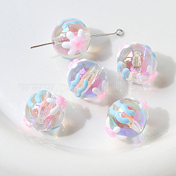 Perles en acrylique transparente, perles peintes à la main, cahoteuse, ronde, fleur, 16x15mm