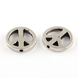 Tibetan Style Alloy Beads, Cadmium Free & Lead Free, Peace Sign, Antique Silver, 13x2.5mm, Hole: 1mm, about 800pcs/1000g