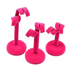 Mix Iron Earring Display Stand, Jewelry Display Rack, Jewelry Tree Stand, with Wooden Base, Fuchsia, 10~15x5cm