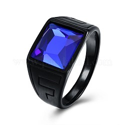 Anillos de dedo de cristal de acero titanio para hombre, anillo de banda amplia, cuadrado, azul, gunmetal, nosotros tamaño 9 (18.9 mm)