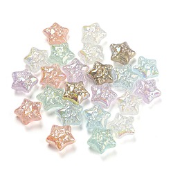 Placage uv perles acryliques irisées, avec de la poudre de paillettes, étoiles du nord, couleur mixte, 19.5x20x11mm, Trou: 1.6mm