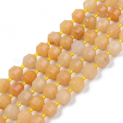 Chapelets de perles en jade topaze naturelle, ronde, facette, 8~9x10mm, Trou: 1.2mm, Environ 33~35 pcs/chapelet, 15.16 pouce (38.5 cm)