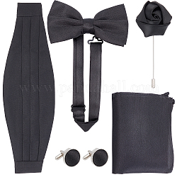 Броши безопасности Gorgecraft, атласный галстук-бабочка для мужчин, с платком и железной запонкой, мужской пояс из полиэстера с волшебной лентой, чёрные, 6 шт / пакет