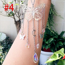 Alloy Butterfly Pendants Decoration, Hanging Suncatcher, with Glass Teardrop & Star Charm, for Garden Car Decoration, Moon, 210~230mm