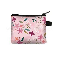 花柄の漫画スタイルのポリエステル クラッチ バッグ  ジッパー付き小銭入れとキーホルダー  女性のための  長方形  ピンク  13.5x11cm