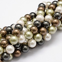 Chapelets de perles en coquille, Grade a, ronde, vert olive foncé, 8mm, Trou: 1mm, Environ 49~52 pcs/chapelet, 16 pouce