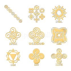 Никелевые декоративные наклейки, наполнитель из металлической смолы, наполнитель из эпоксидной смолы и УФ-смолы, золотые, символ, 40x40 мм, 9 шт / комплект