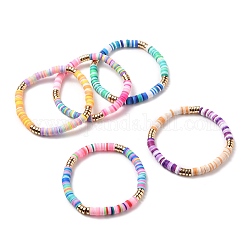 Polymer Ton Heishi Perlen Stretch Armbänder, mit galvanisieren unmagnetische synthetischen Hämatitkornen, Mischfarbe, Innendurchmesser: 2-3/8 Zoll (6 cm)