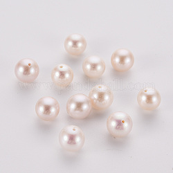 Natural Cultured Freshwater Pearl Beads, Round, Polished, Half Drilled, White, 8~8.5mm, Hole: 0.8mm