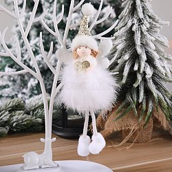 Decorazioni pendenti in stoffa, per le decorazioni natalizie, angelo con vestito di piume, bianco, 220x90mm