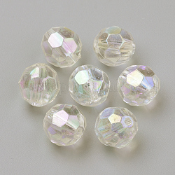 Perles en acrylique transparente, couleur ab , facette, ronde, clair ab, 10mm, Trou: 1.5mm