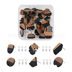Biyun DIY Two Tone Earring Making Kit, Including Opaque Resin & Walnut Wood Stud Earring Findings, Iron Jump Rings, Plastic Ear Nuts, Mixed Color, 124Pcs/box
