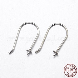925 Sterling Silver Earring Hook Findings, Silver, Tray: 3mm, 18mm, 20 Gauge, Pin: 0.8mm, about 47pairs/20g
