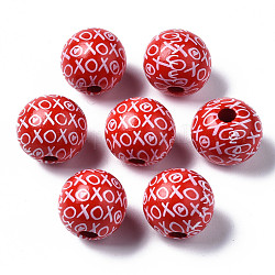 Gemalte europäische Perlen aus Naturholz, Großloch perlen, gedruckt, Runde, rot, 16x15 mm, Bohrung: 4 mm