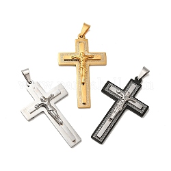 Placage sous vide 304 grands pendentifs en acier inoxydable, crucifix croix, couleur mixte, 54x33x6mm, Trou: 8mm