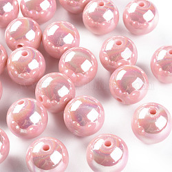Perles acryliques opaques, de couleur plaquée ab , ronde, perle rose, 20x19mm, Trou: 2~3mm, environ 111 pcs/500 g