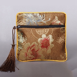 Квадратные тканевые сумки с кисточками в китайском стиле, с застежкой-молнией, Для браслетов, ожерелье, Перу, 11.5x11.5 см