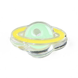 Transparent Acrylic Enamel Beads, Planet, Aquamarine, 16.5x27.5x9mm, Hole: 3.5mm