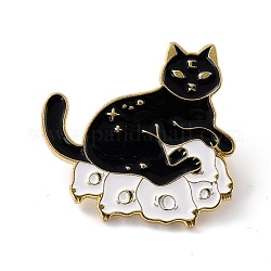 Emaille-Pin mit magischer Katze, süße Legierungs-Emaille-Brosche für Rucksäcke Kleidung, Licht Gold, weiß, 29x30x9.5 mm