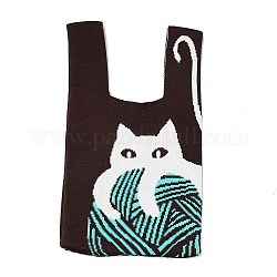 Mini sacs fourre-tout en tricot de polyester, sac à main fourre-tout au crochet sac à lunch, forme de chat, 34x19.5x2.1 cm