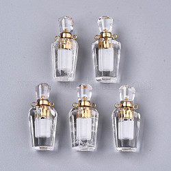 Faceted Natural Quartz Crystal Pendants, Rock Crystal Pendants, Openable Perfume Bottle, with Golden Tone Brass Findings, Bottle, 36x15.5x15mm, Hole: 1.8mm, Bottle Capacity: 1ml(0.034 fl. oz)